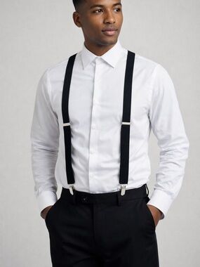 Classic Black Adjustable Suspenders with Silver Hardware